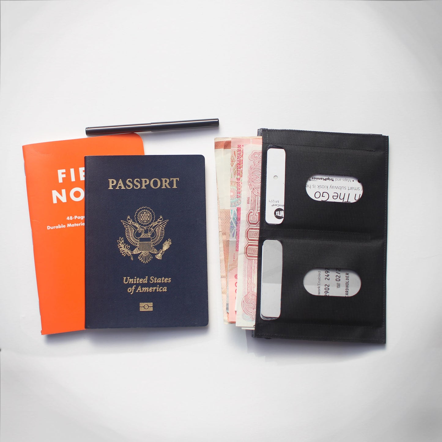 Travel Wallet, H03, Black, w/ Fisher Stowaway Space, with Dyneema® Composite Fabric Hybrid